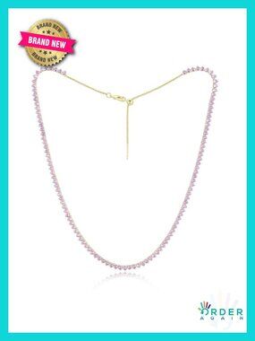 14K Gold Plated Round CZ No-Flip Tennis Necklace Adjustable 14-18"